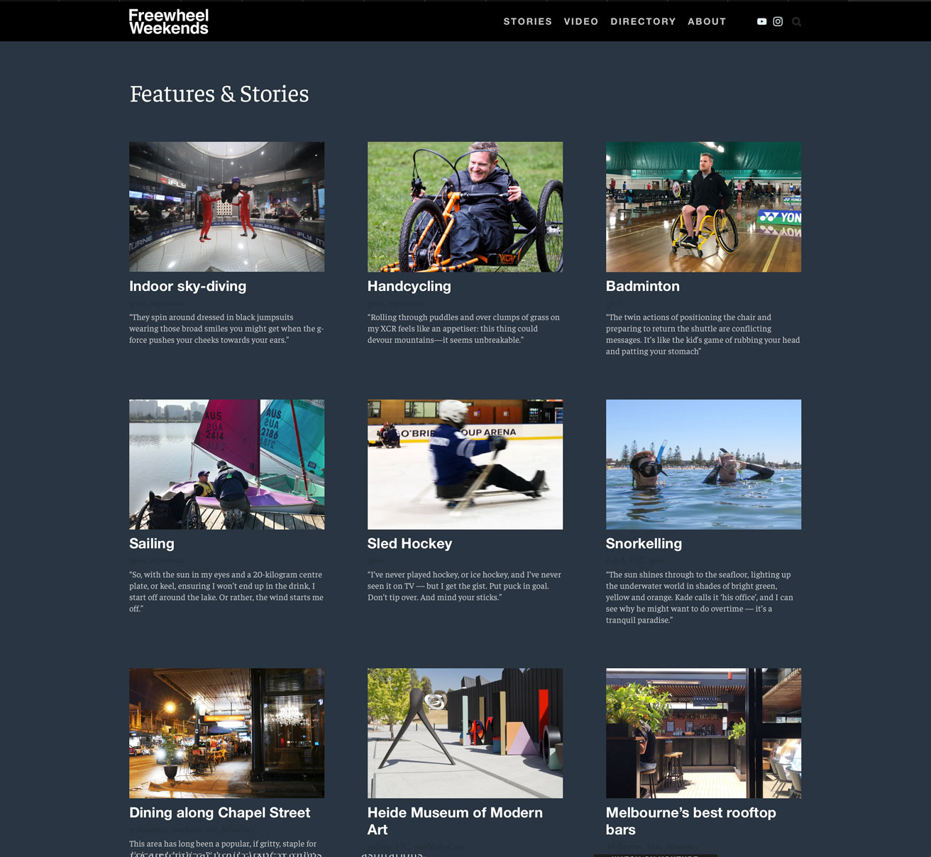 Freewheel Weekends Features and Stories screen shot